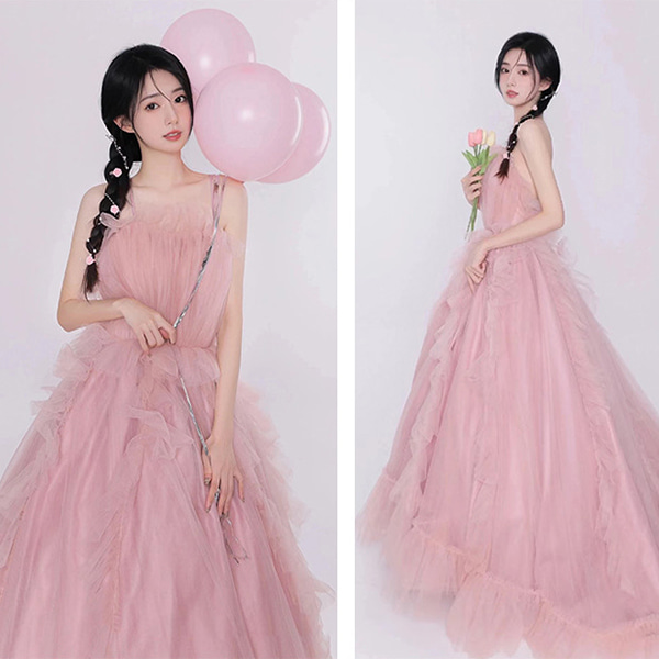 WA107 오간자 A라인 핑크 드레스 유색 스냅 웨딩 촬영 제주 스튜디오